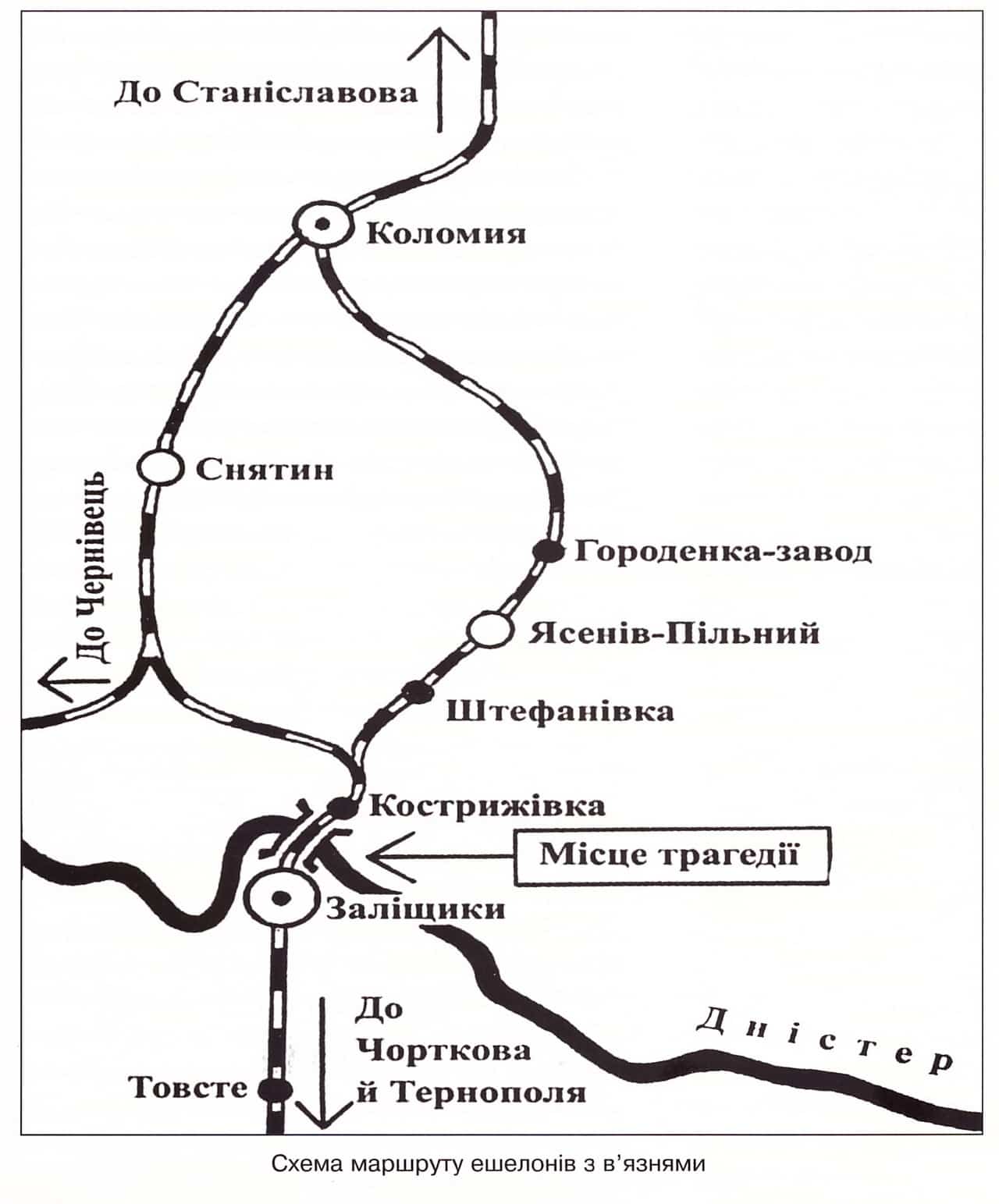 Маршрут руху потягу із вязнями